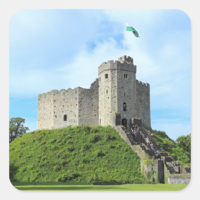 Cardiff Castle Keep Square Sticker (Front)