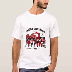 Cardiff City Wales Skyline With Local People T-Shirt