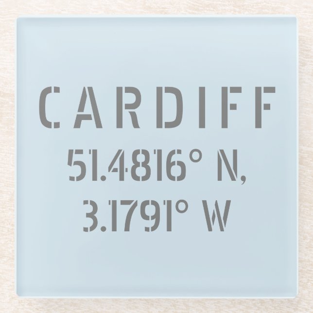 Cardiff Wales Latitude & Longitude Glass Coaster (Front)