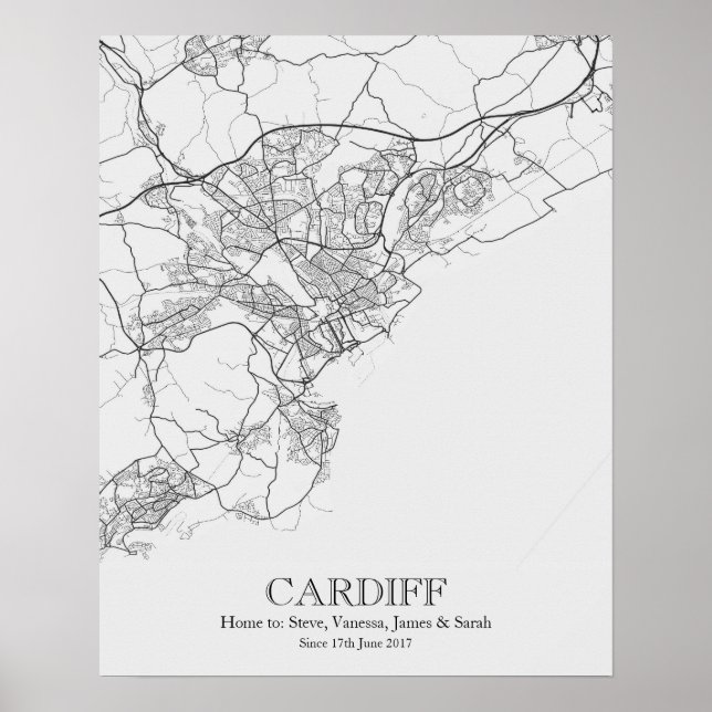 Cardiff Wales Personalised City Map Poster (Front)