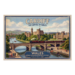 Cardiff, Wales Vintage Railway Travel Poster