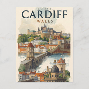 Cardiff Wales Vintage Retro Travel Postcard