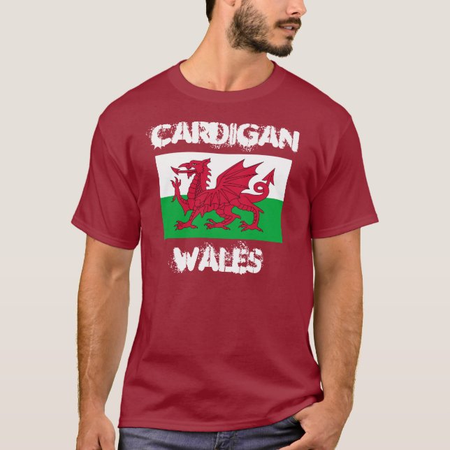 Cardigan, Wales with Welsh flag T-Shirt (Front)
