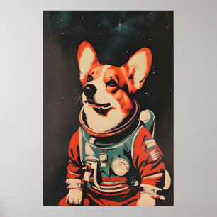 Cardigan Welsh Corgi Astronaut Poster, Corgi Retro Poster