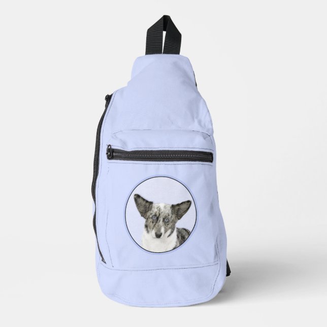 Cardigan Welsh Corgi Blue Merle Painting Dog Art Sling Bag (Front)