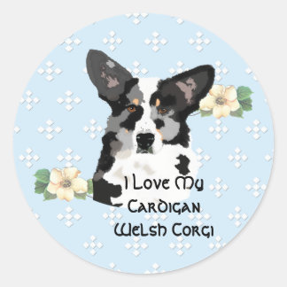 Cardigan Welsh Corgi, Blue w/White Diamonds Classic Round Sticker