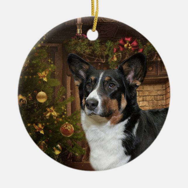 Cardigan Welsh Corgi Ceramic Tree Decoration (Front)