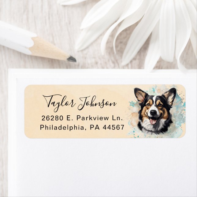 Cardigan Welsh Corgi Dog Return Address Label (Insitu)