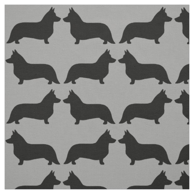 Cardigan Welsh Corgi Dog Silhouettes Pattern Fabric (Swatch)