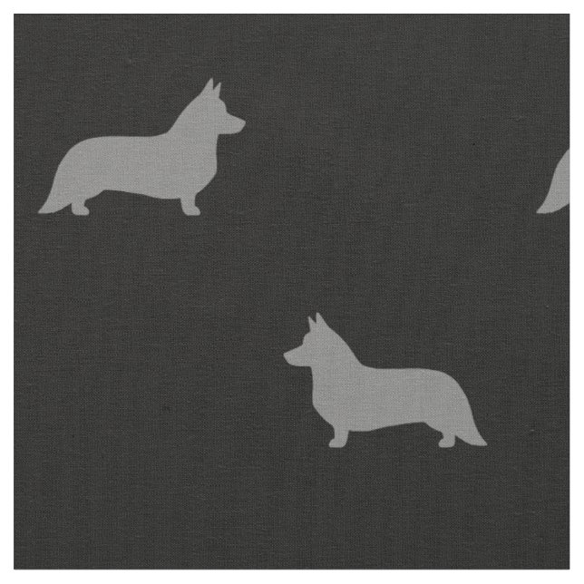 Cardigan Welsh Corgi Dog Silhouettes Pattern Fabric (Close Up)