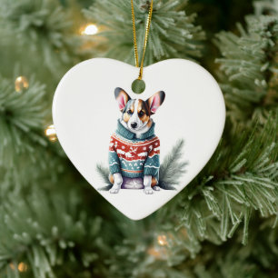 Cardigan Welsh Corgi In Christmas Sweater Fun Ceramic Tree Decoration