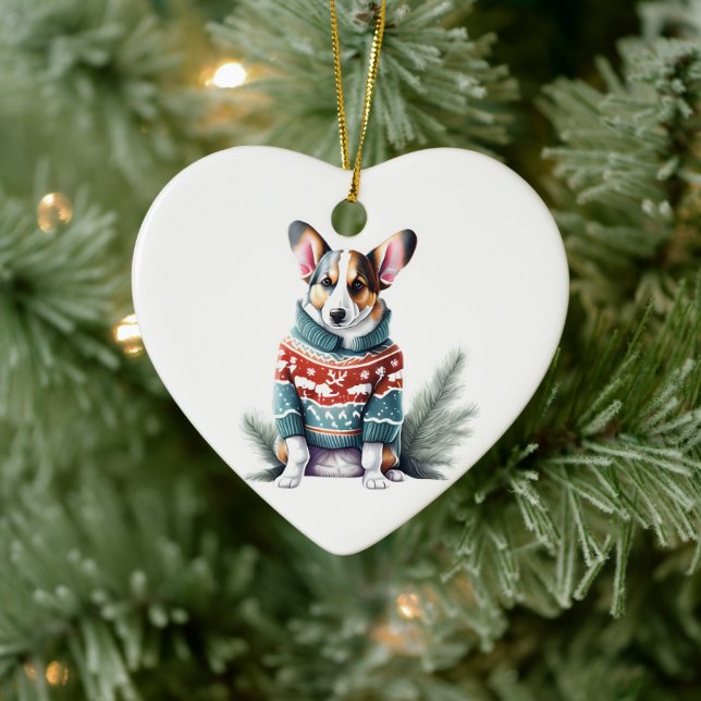 Cardigan Welsh Corgi In Christmas Sweater Fun  Ceramic Tree Decoration (Tree)