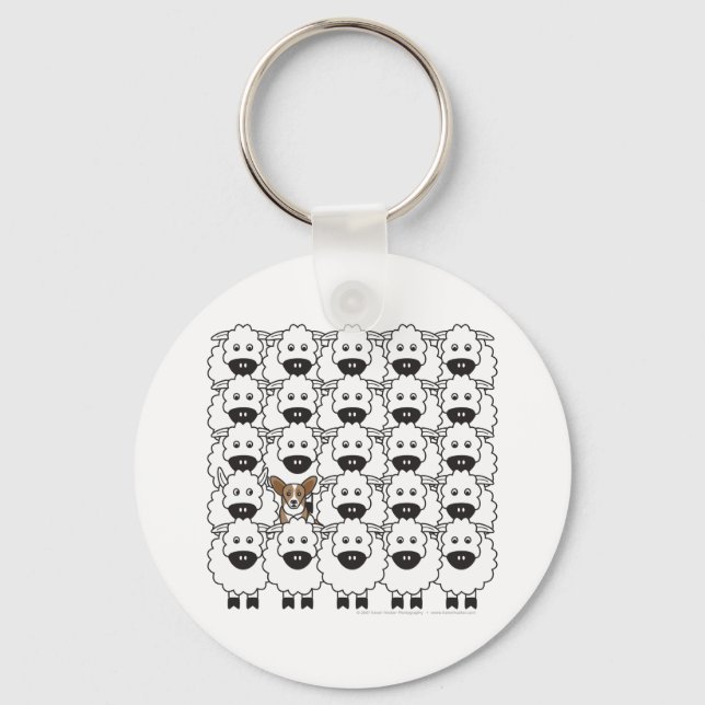 Cardigan Welsh Corgi in the Sheep Key Ring (Front)