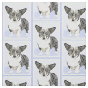 Cardigan Welsh Corgi Painting - Original Dog Art Fabric