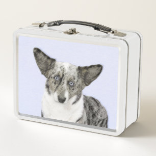 Cardigan Welsh Corgi Painting - Original Dog Art Metal Lunch Box