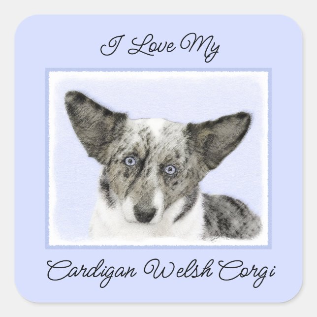 Cardigan Welsh Corgi Painting - Original Dog Art Square Sticker (Front)