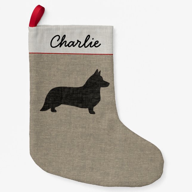 Cardigan Welsh Corgi Silhouette Cardi Holiday Small Christmas Stocking (Front)
