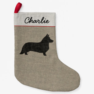 Cardigan Welsh Corgi Silhouette with Custom Text Small Christmas Stocking