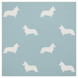 Cardigan Welsh Corgi Silhouettes Pattern Blue Fabric