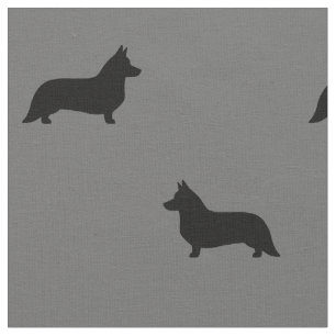 Cardigan Welsh Corgi Silhouettes Pattern Grey Fabric