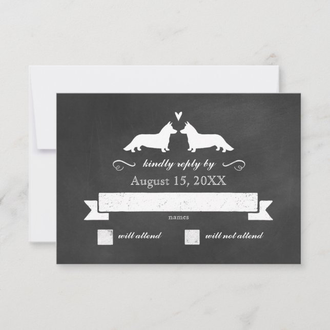 Cardigan Welsh Corgi Silhouettes Wedding RSVP Card (Front)