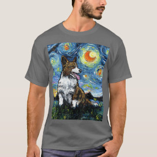 Cardigan Welsh Corgi Starry Night Dog Art by Aja  T-Shirt