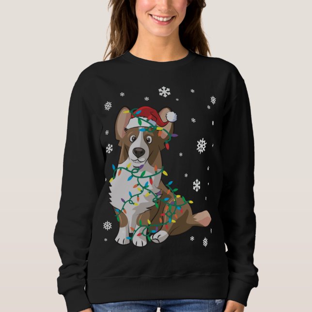 Cardigan Welsh Corgi Wrapped In Christmas Lights D Sweatshirt (Front)