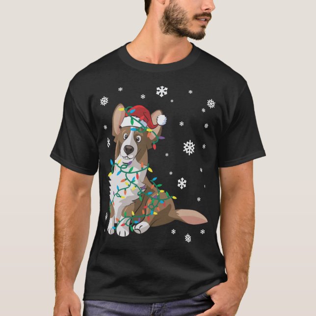 Cardigan Welsh Corgi Wrapped In Christmas Lights D T-Shirt (Front)