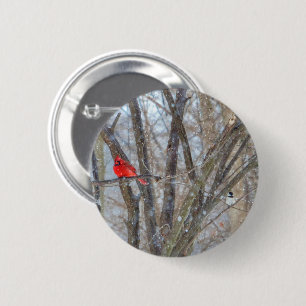 Cardinal and Chickadee 6 Cm Round Badge