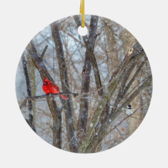 Cardinal and Chickadee Ceramic Tree Decoration (Back)