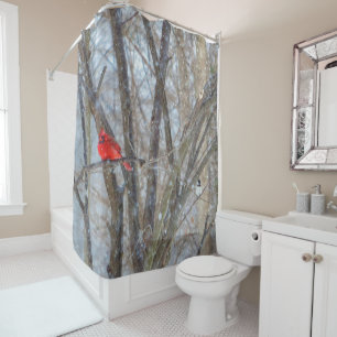 Cardinal and Chickadee Shower Curtain