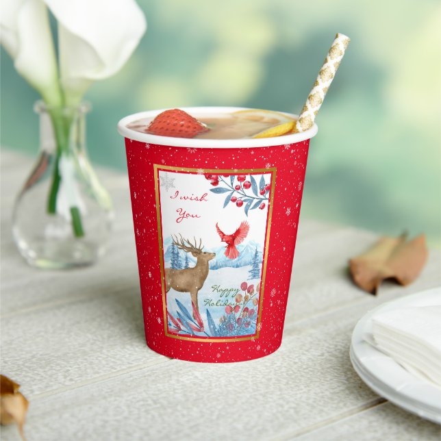 Cardinal and Deer Customise Paper Cups (Insitu)