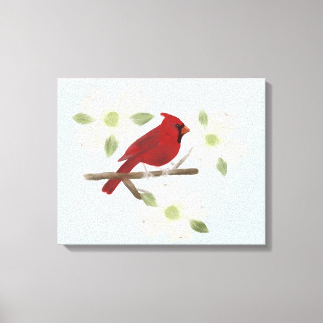 Cardinal and Dogwood Watercolor Wrapped Canvas (Front)