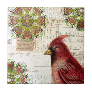 Cardinal and Ephemera Collage Tile