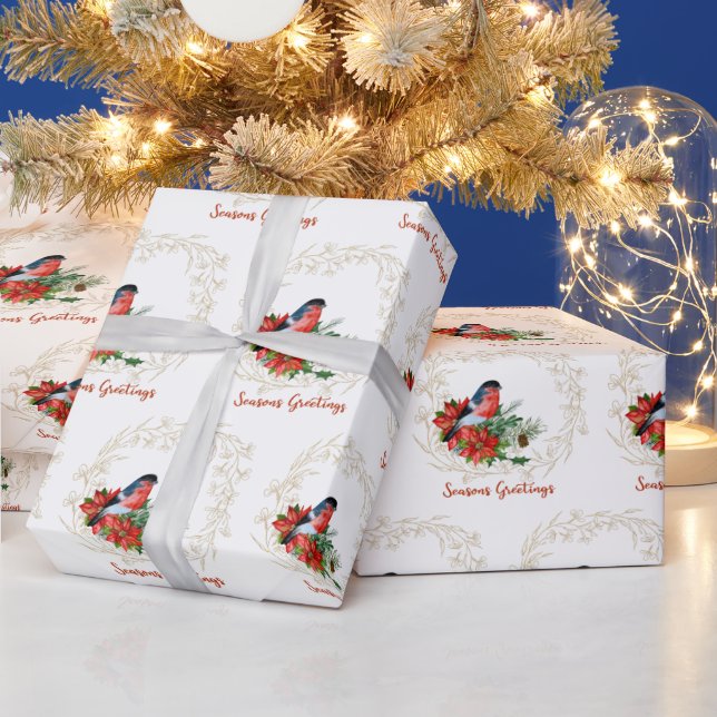 Cardinal and Golden Wreath Wrapping Paper (Holidays)