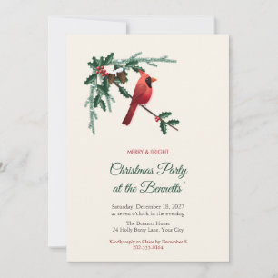 Cardinal and Holly Christmas Party Invitation