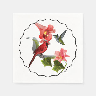 Cardinal and Hummingbird with Pink Lily and Ivy Napkin