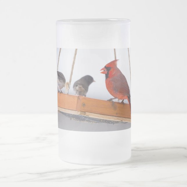 Cardinal and Juncos Frosted Glass Beer Mug (Center)
