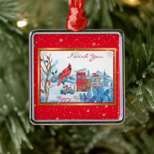 Cardinal And Landscape Customise Metal Tree Decoration