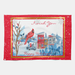 Cardinal And Landscape Customise Tea Towel