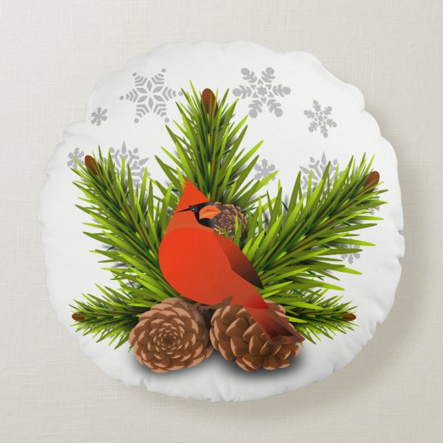 Cardinal and Pinecones Christmas Holiday  Pillow (Front)