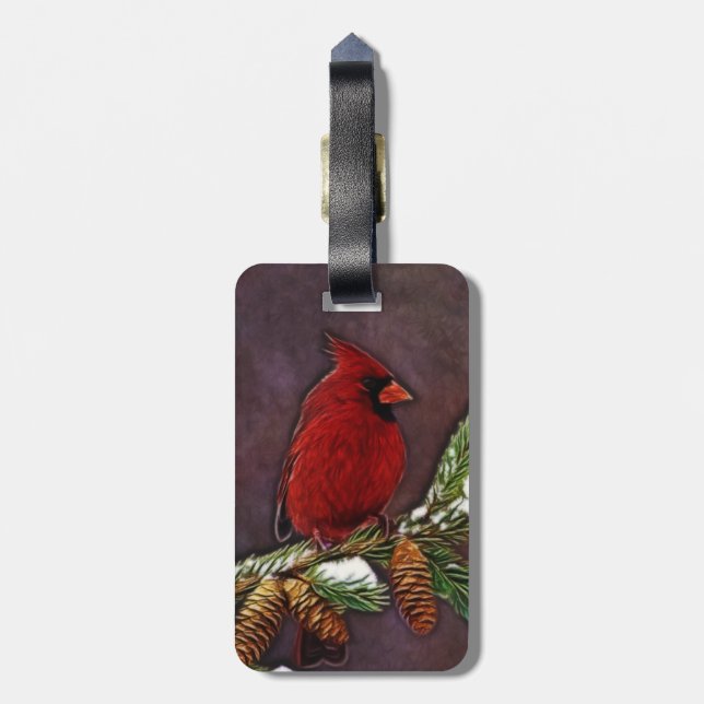 Cardinal and Pinecones Luggage Tag (Back Vertical)