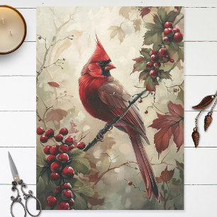Cardinal and Red Berries Decoupage Tissue Paper