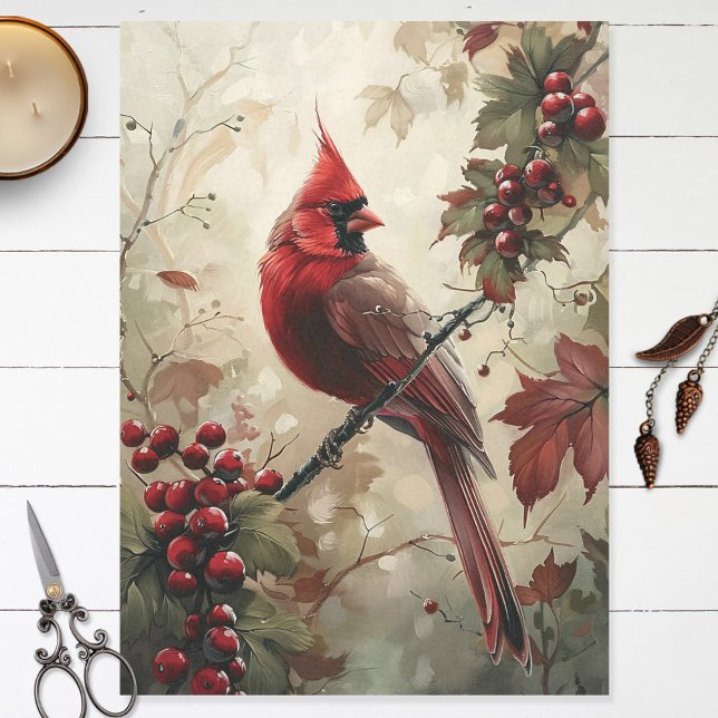 Cardinal and Red Berries Decoupage Tissue Paper (Creator Uploaded)