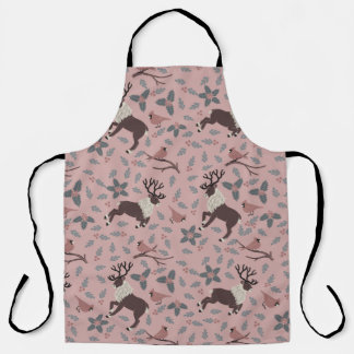 Cardinal and Reindeer Christmas Holiday Apron