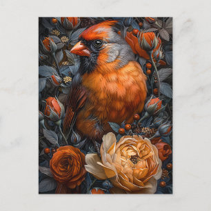 Cardinal and Roses Postcard