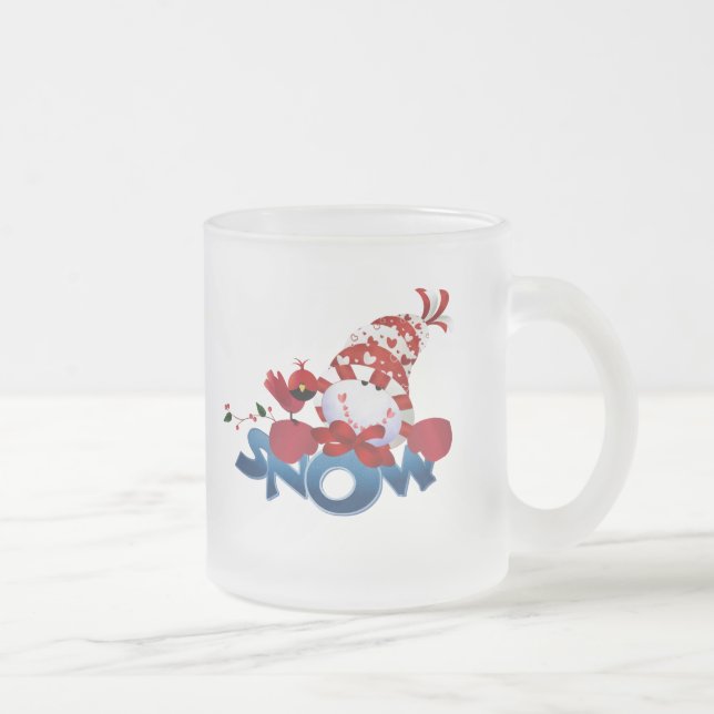 Cardinal and SNOW man Frosted Glass Coffee Mug (Right)