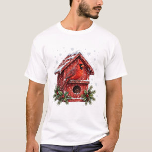 Cardinal At Snowy Birdhouse Christmas T-Shirt