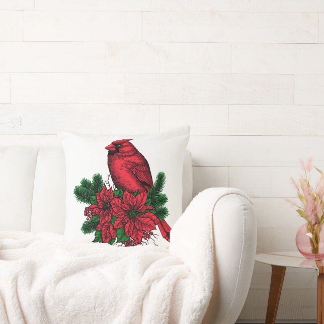 Cardinal bird, Christmas illustration Cushion (Couch)