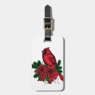 Cardinal bird, Christmas illustration Luggage Tag